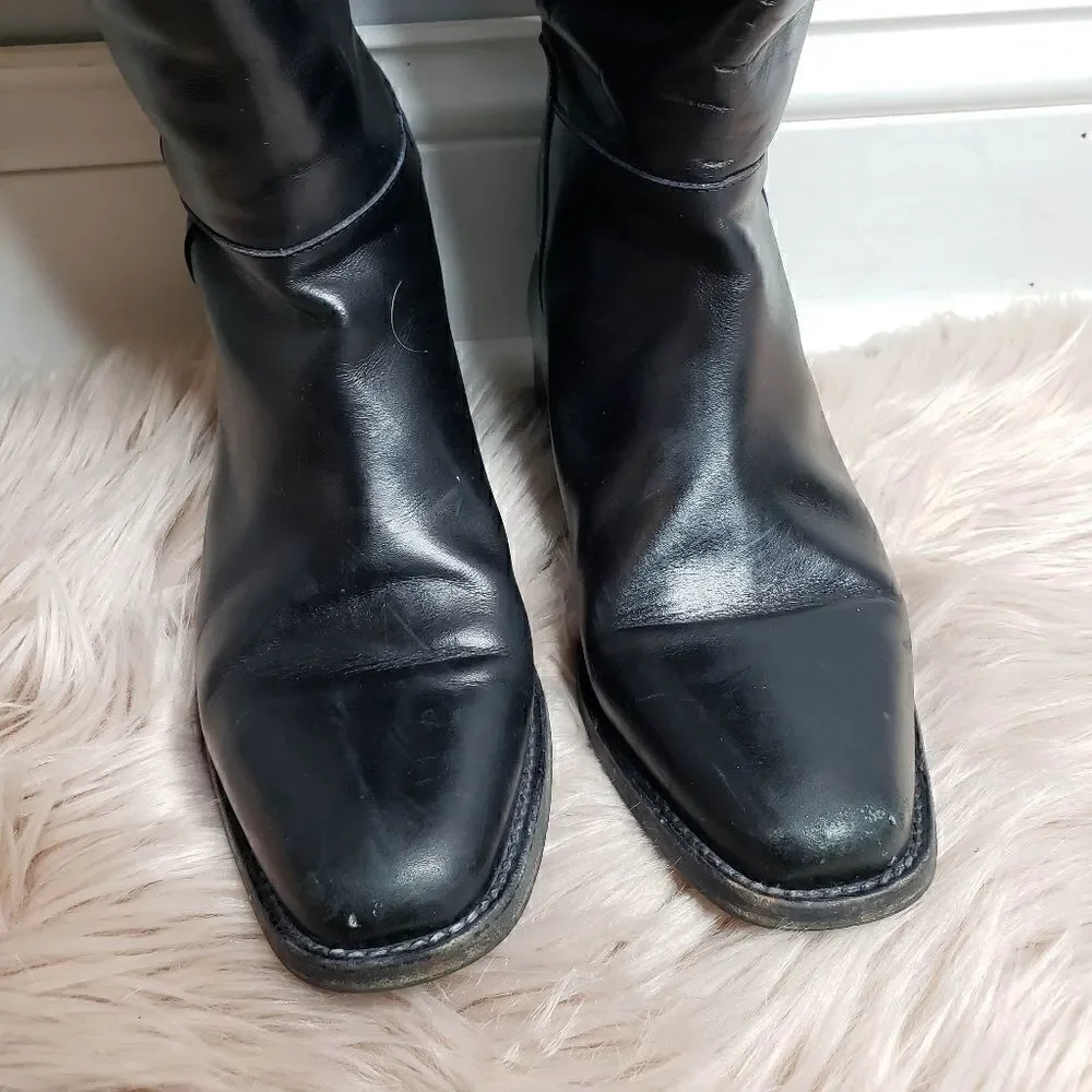 Manolo Blahnik Black Astrakhan-Cuffed Riding Boot